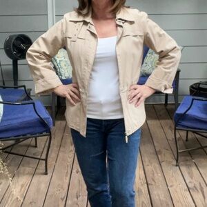 Authentic Agnona 100% Cotton Utility Jacket, Cream/Tan Color, Size 44 (US 8)